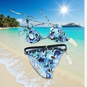 MICHAEL Michael Kors Blue Patterned Bikini 2 piece Set Brief Bottoms and Top